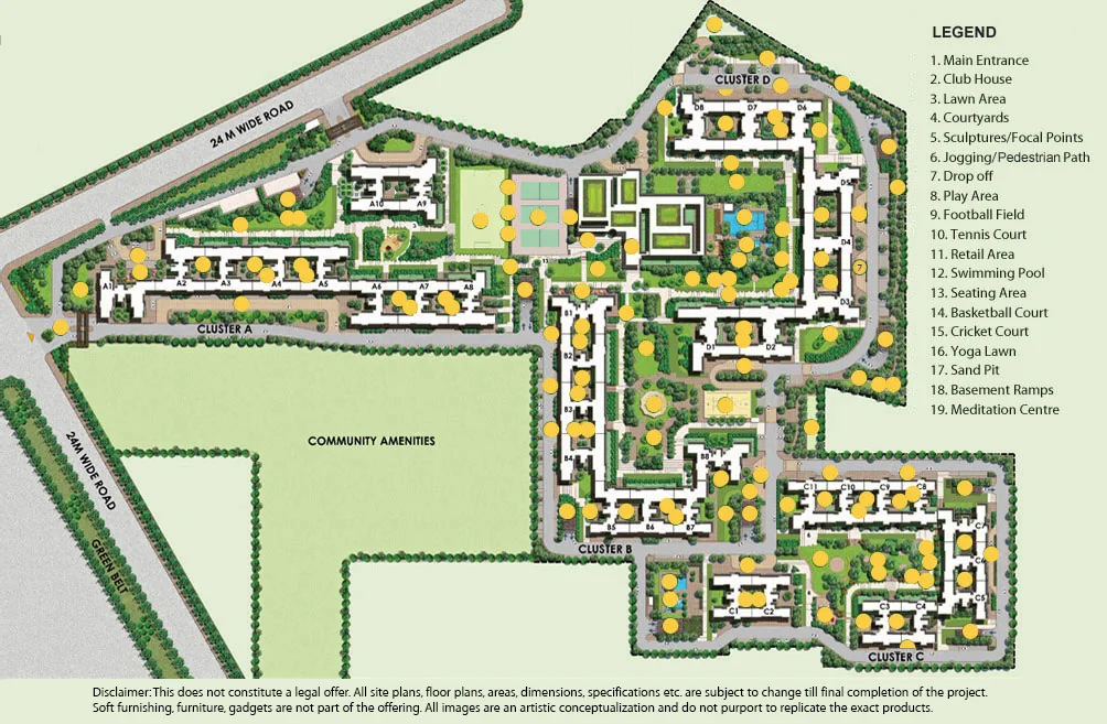 The developer's 2013 master plan of The Corridors, showing Clusters A to D around the clubhouse and courtyards