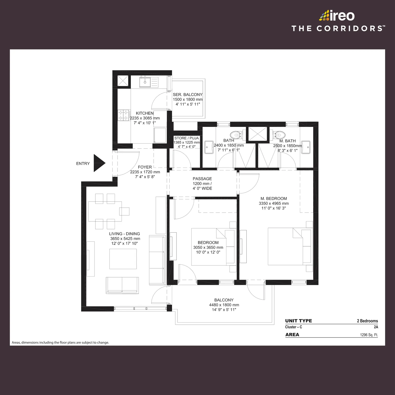 Floor plan, 2 Bedrooms, 1,296 sq ft