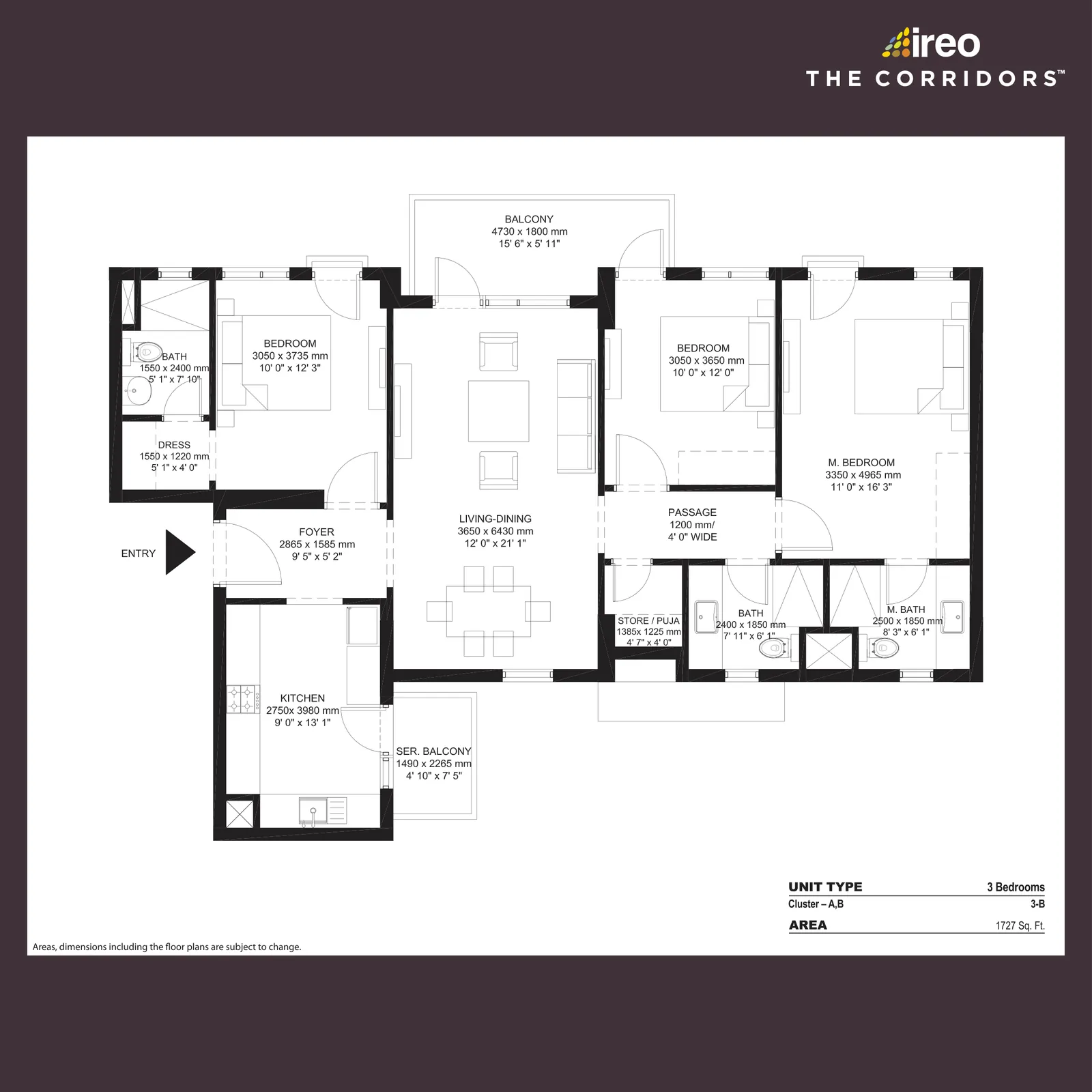 Floor plan, 3 Bedrooms, 1,727 sq ft