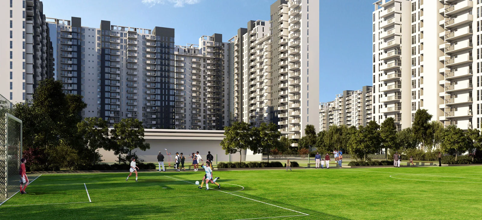 The football field with the towers behind, artist's impression